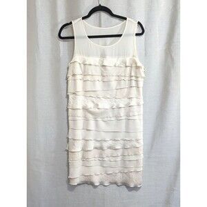 LOFT Women’s Sleeveless Cocktail Dress 6 Cream Satin Velvet Crepe Tiered Holiday